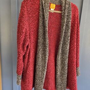 Ruby Rd. Women's Cardigan in Vibrant Red and Charcoal